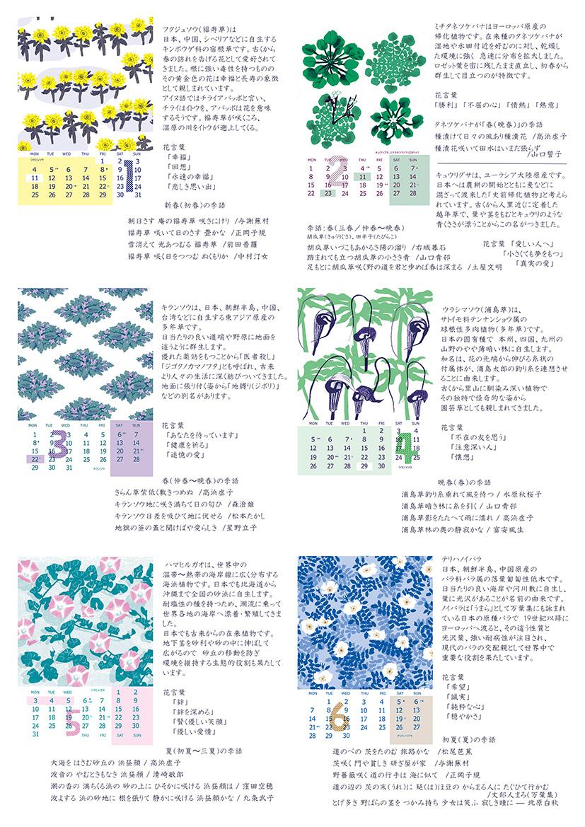 壁掛け 2027草花模様店カレンダー 24節季、満月新月マーク入り リソグラフ ミシン製本 シンプル ボタニカル | 16枚目