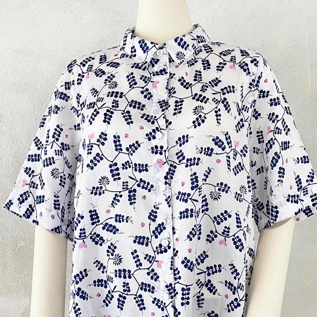 シルクのような綿100%サテン　草花模様の半袖シャツ　/カラスノエンドウ　選べる【受注製作】草花模様　ボタニカル