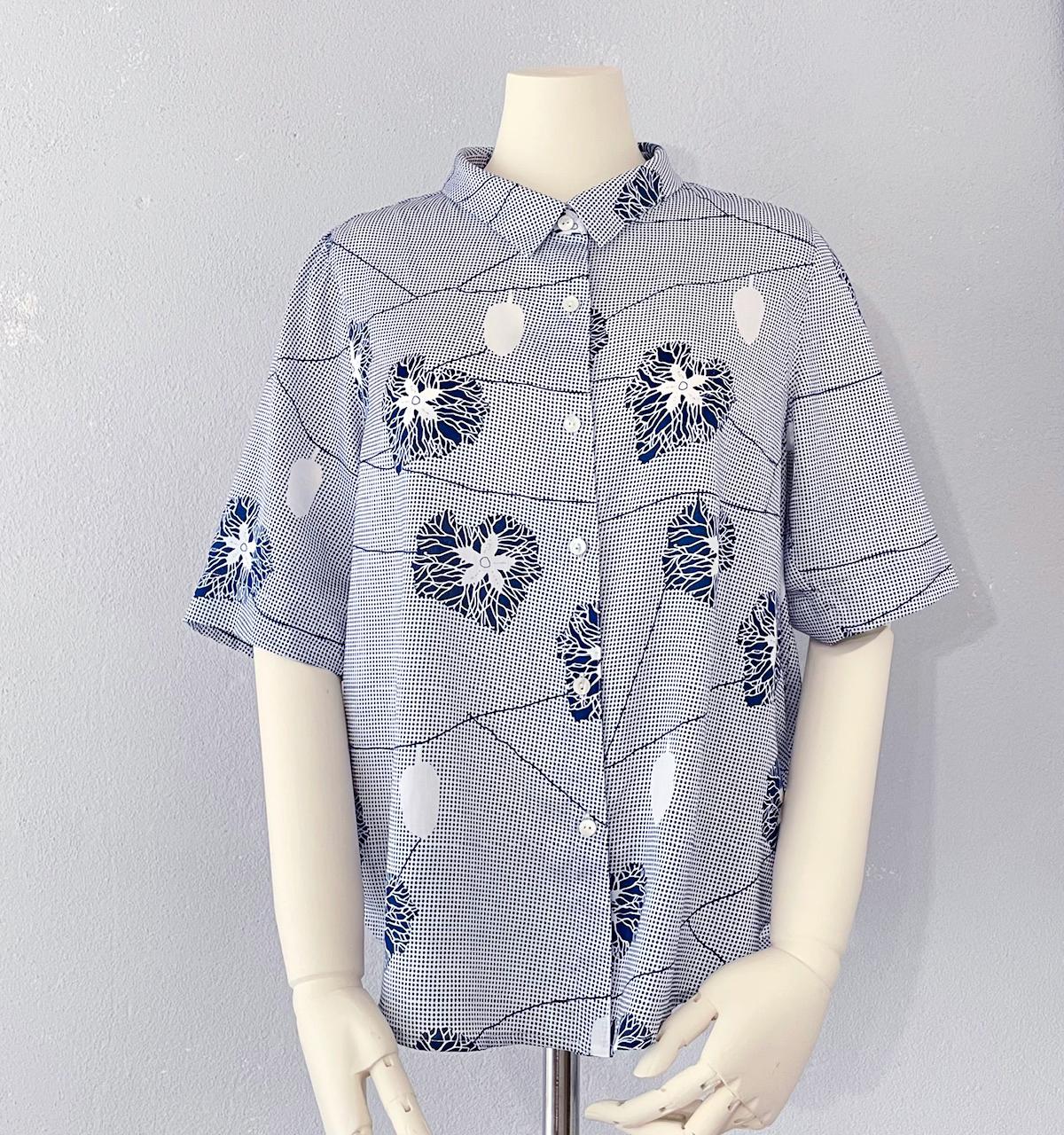 シルクのような綿100%サテン　草花模様の半袖シャツ　/カラスウリ　選べる【受注製作】草花模様　ボタニカル