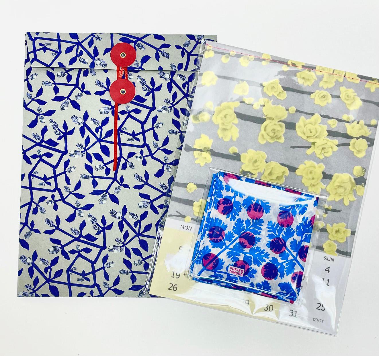 2026草花模様カレンダー とお好きなハンカチのプレゼントセット　ボタニカル