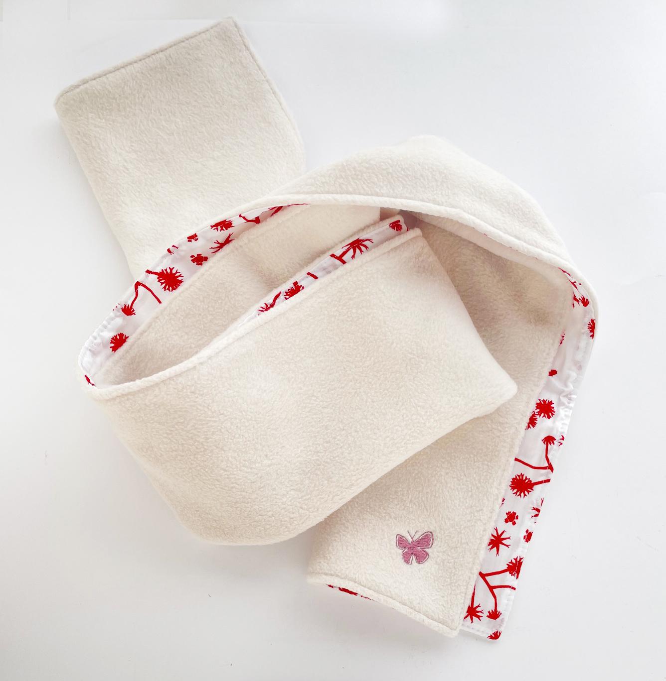 上質なメルトンフリース と 草花模様の組み合わせ　暖かいマフラー　/コセンダングサ　ボタニカル