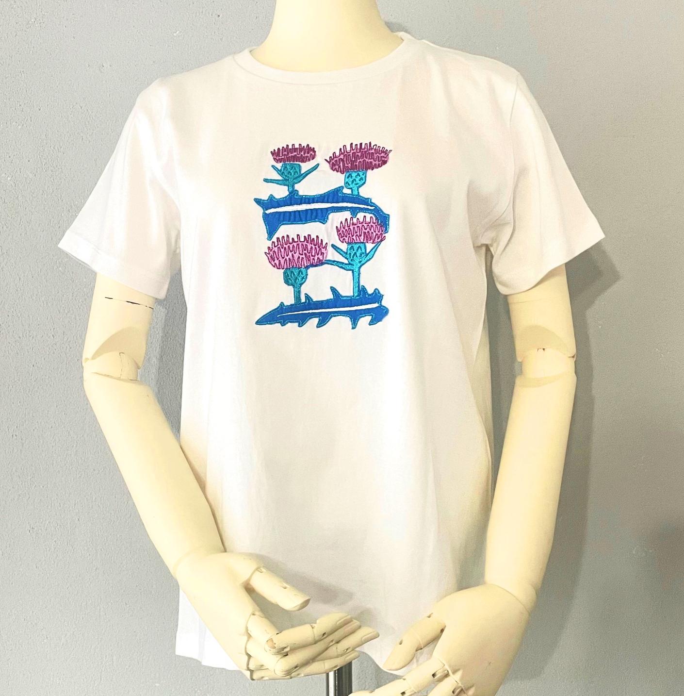 アザミ 草花元気な刺繍Tシャツ ボタニカル | 3枚目