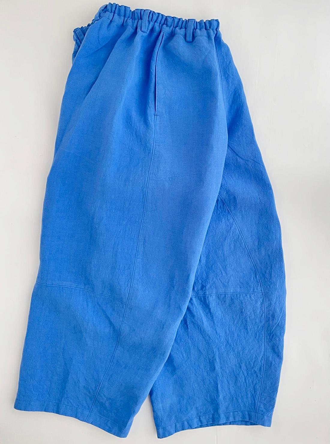 軽やか麻パンツ スカイブルーブルー 刺繍/ ヒメジョオン ワイドパンツ ご希望のパンツ丈受注制作 ボタニカル | 4枚目